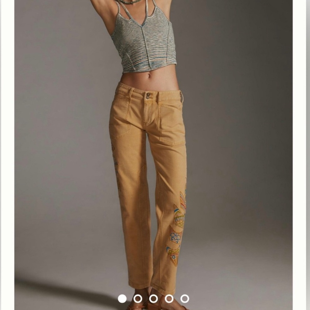 NWT Anthropologie Pilcro the Wanderer Low Rise Jeans Pants Embroidered Sz 26